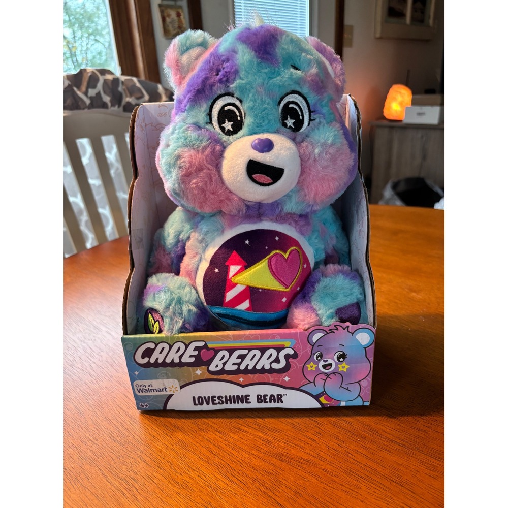 Care Bears Loveshine Bear Plush 14" Walmart Exclusive Tie Dye Purple Blue Pink